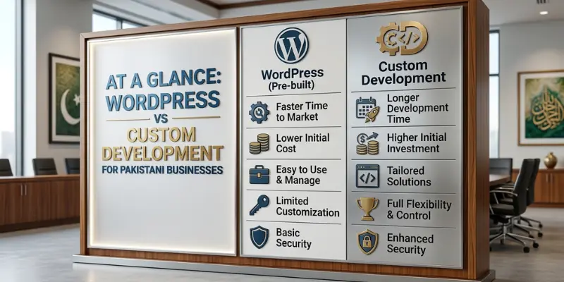 At a Glance WordPress vs Custom Development for Pakistani Businesses