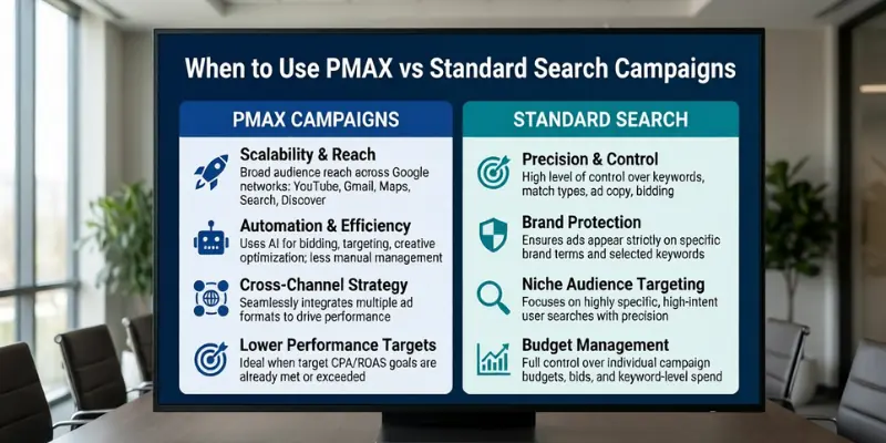 When to Use PMAX vs Standard Search Campaigns When to Use PMAX vs Standard Search Campaigns