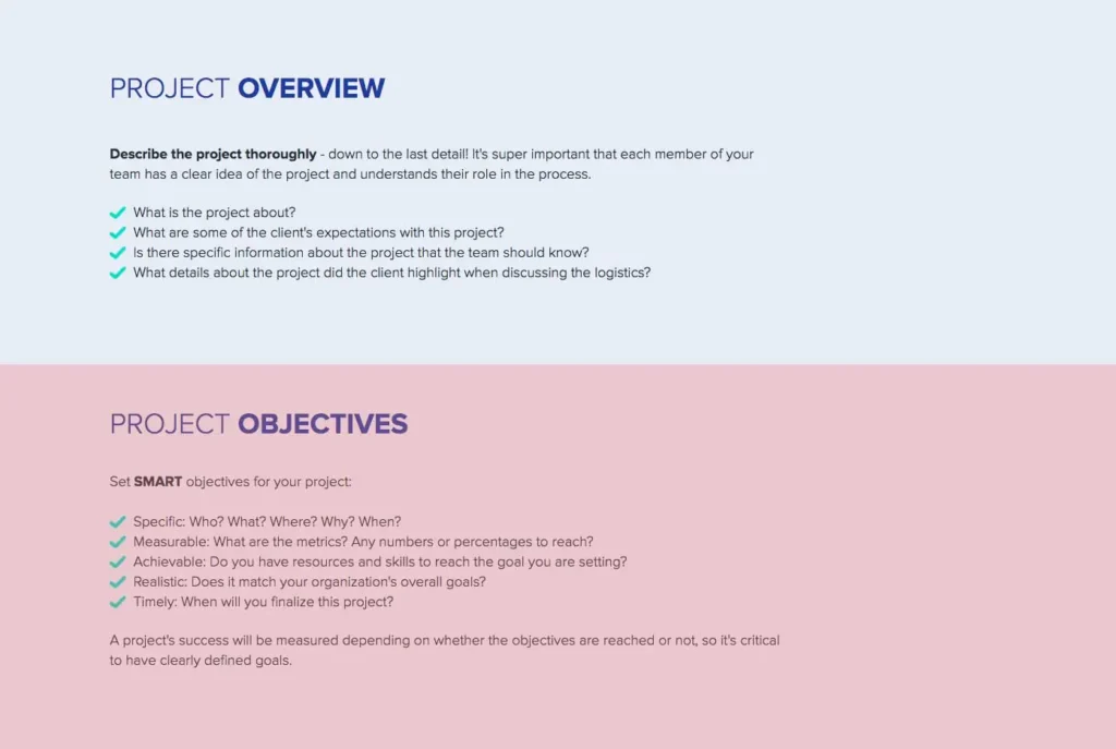 Project Brief Example Objectives